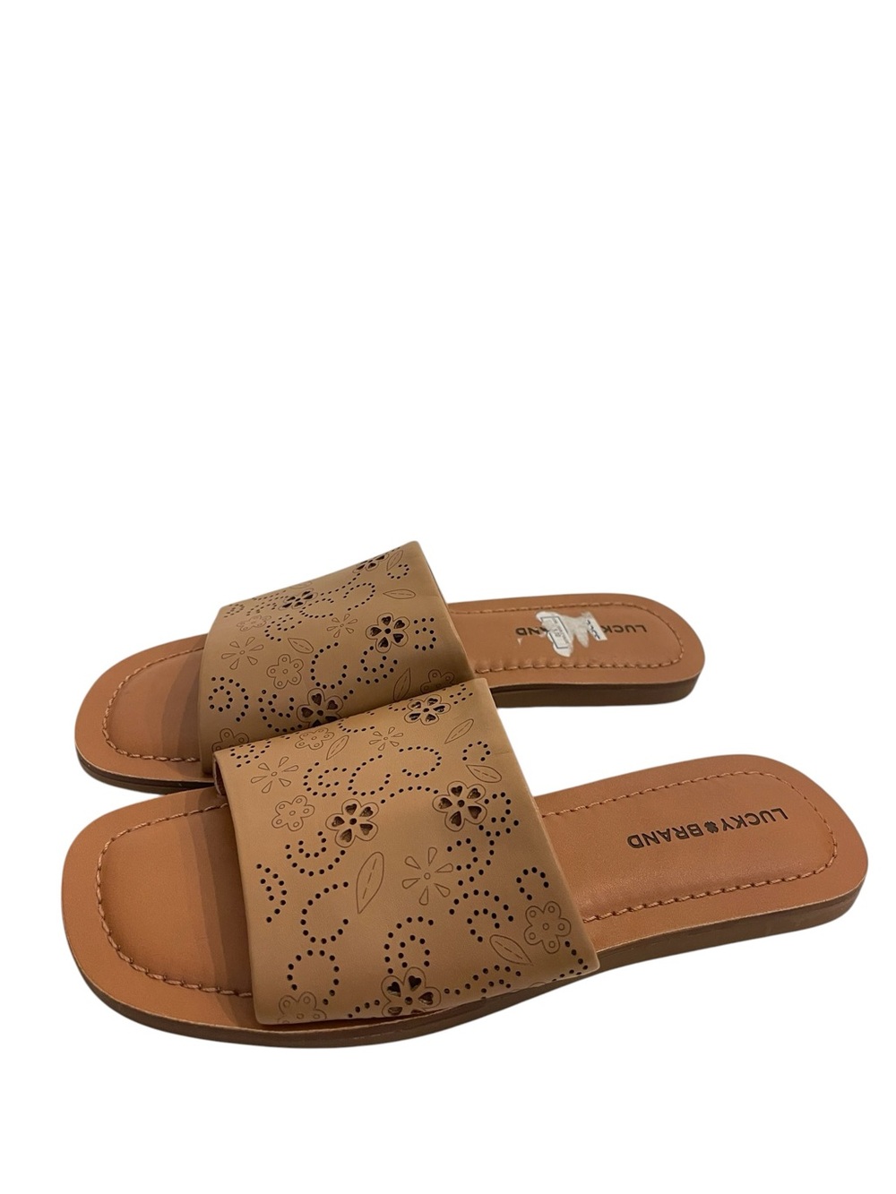 Lucky Brand Women’s Tan Perforated Slide Sandals Shoes